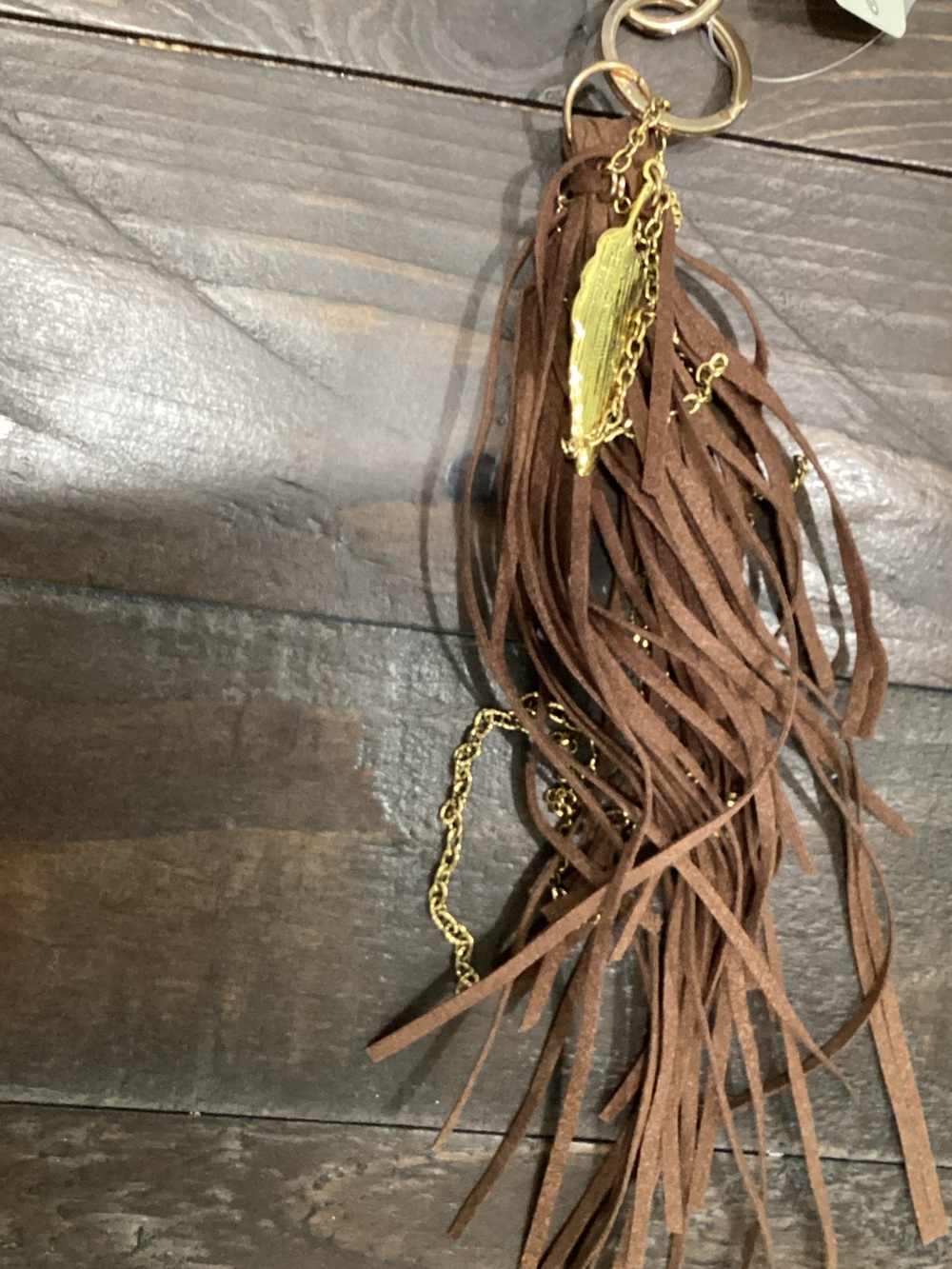 Fringe Tassel Keychain with Gold Accent -‎ Brown